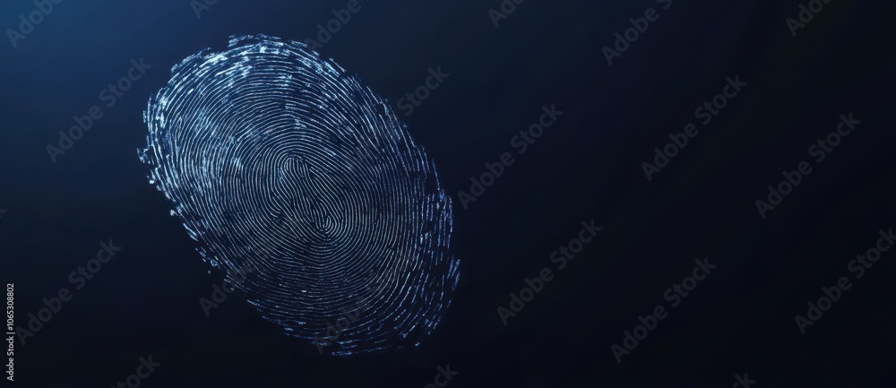 Aufkleber digital fingerprint on dark background symbolizes biometric security and identification technology. 