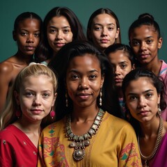 Obraz premium Image showcases diverse faces in vibrant colors highlighting multiple cultures and promoting unity against prejudice and discrimination