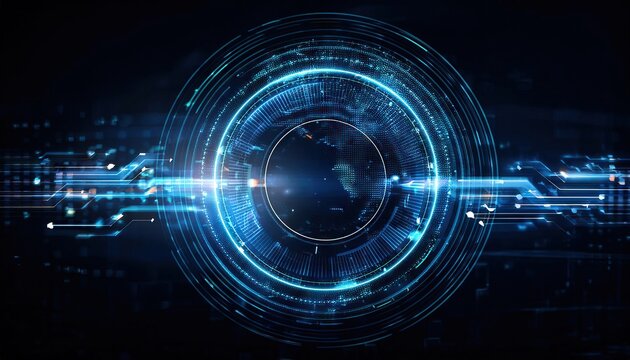 Creative digital tech circle on dark background. Big data and technology concept 