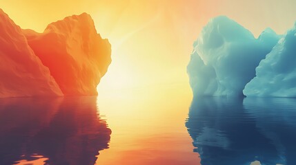 Sunset Over Icebergs with Warm and Cool Colors.