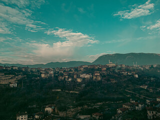Fototapeta premium Plovdiv, Bulgaria - .Old city street view with colorful buildings and Ancient gate The Medieval part of the city