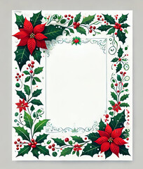 A Christmas-themed letterhead with a decorative border featuring vibrant green poinsettia flowers