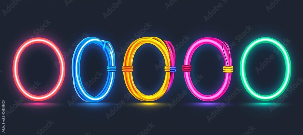 Poster a neon light glow effect is applied to an abstract magic halo ring. it has a 3d circular frame made 