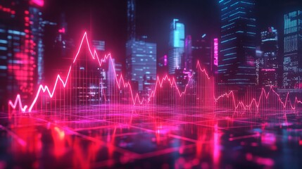 Neon Pink Stock Market Chart Over a Cityscape at Night