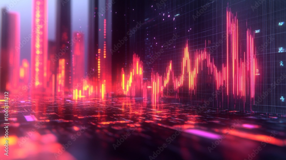 Poster red and orange line graph with futuristic background