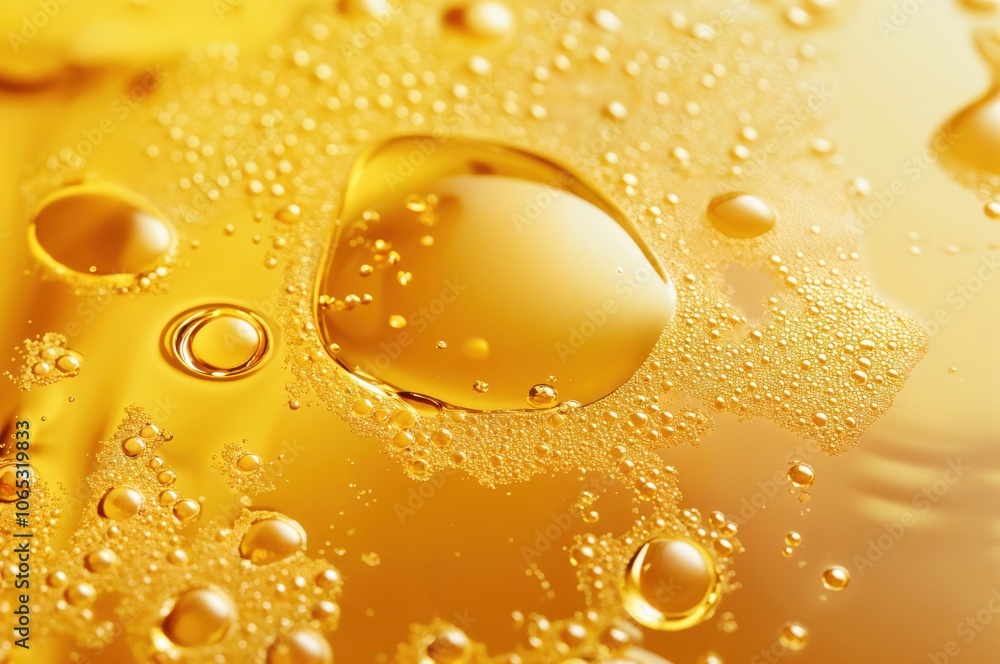 Aufkleber close up view of golden liquid with bubbles showcasing smooth textures