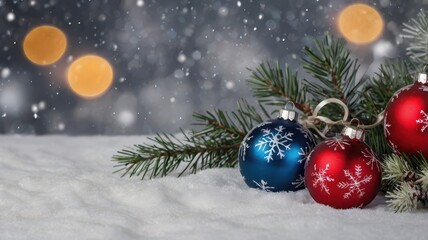 Christmas background with snowflakes and christmas balls