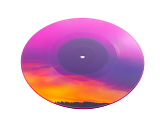 Vibrant sunset vinyl record art, cut out transparent