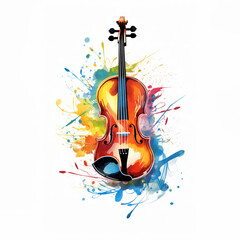 Fototapeta premium Colorful Violin with Paint Splashes