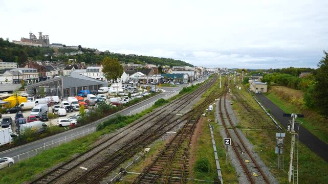 Some railways near a French city in autumn. Laon, France - October 17, 2024. 