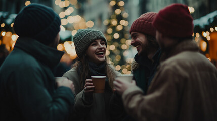 group of friends at a christmas market