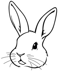 Fototapeta premium Black Drawing of Rabbit Head Isolated on White Background