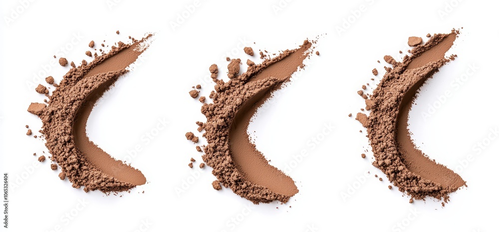 Poster splash of chocolate powder on coffee dust. cocoa sand flying grain isolated 3d modern texture top vi