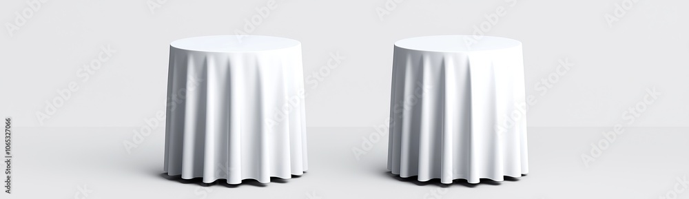 Poster an elegant draped presentation with product display on a podium covered in silk white cloth. a three