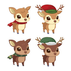Reindeer Cute Cartoon Set Isolate Vector