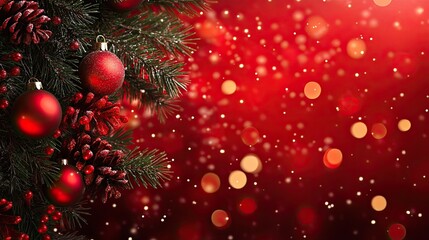 Red Christmas background with sparkling glitter bokeh, adding a warm, festive feel to holiday and New Year designs.