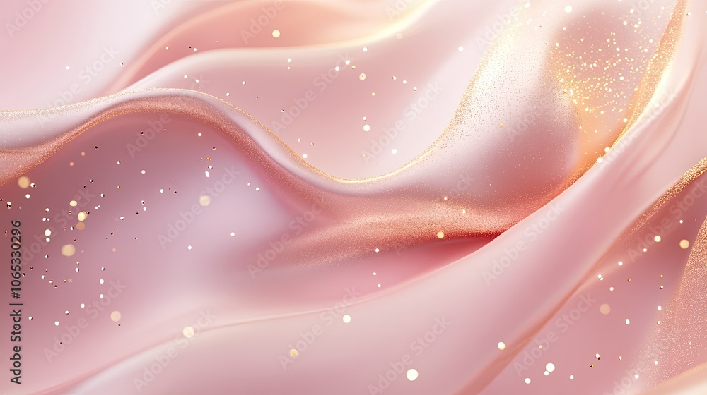 Poster soft pink background with shimmering gold particle lights, adding warmth and elegance to holiday sea