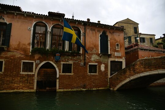 Swedish convolute in Venice Italy along the canal 