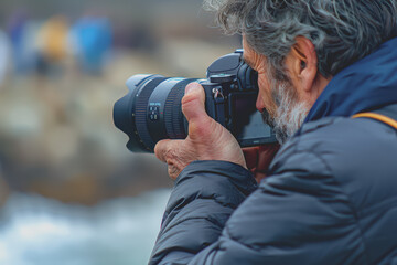 Fototapeta premium Man taking a photo with a professional camera.