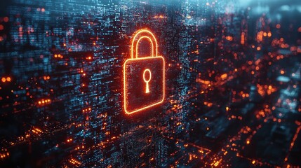 Digital Security Concept with Hologram Padlock