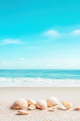 Sandy beach with small waves and seashells, isolated for a calm, natural setting