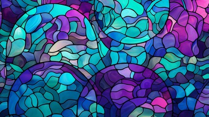 Abstract Stained Glass Design with Circular Patterns in Blue and Purple Tones