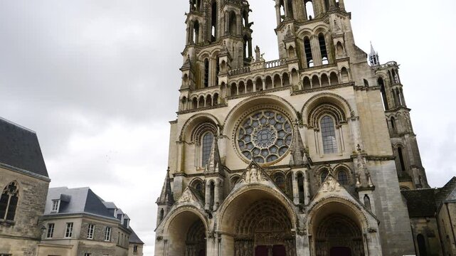 The facade of the Notre Dame Cathedral. Laon, France - October 17, 2024.