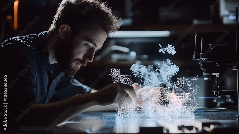 Poster Photography of a data scientist manipulating a 3D data model with 2D error rates and accuracy metrics overlayed, integrating machine learning with visual feedback, 4k resolution, Plain background