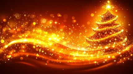 Obraz premium Artistic Christmas tree banner with glowing lights and festive atmosphere