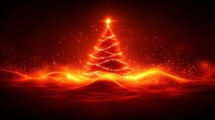 Artistic Christmas tree banner with glowing lights and festive atmosphere