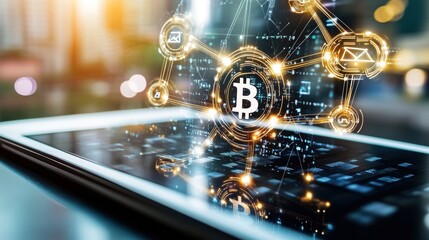 Digital Blockchain Network Diagram on Tablet