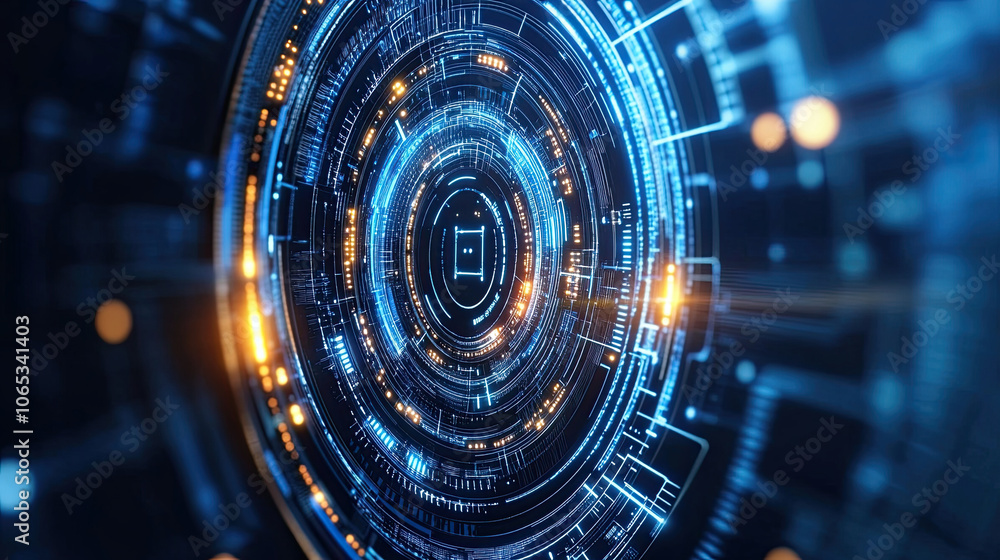 Poster Futuristic technology design featuring digital circuit with glowing elements, representing advanced innovation and connectivity