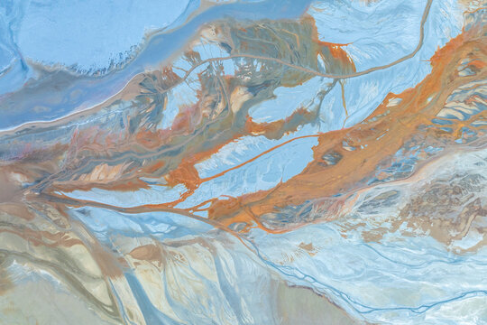 Abstract aerial view of Riotinto's colorful mineral landscapes