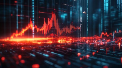 Red Line Graph Projected onto a Dark Circuit Board