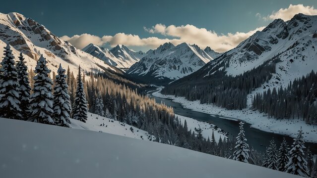 snow covered mountains