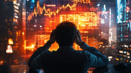 Silhouetted Man Facing a Wall of Stock Market Data