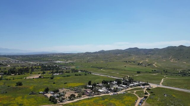 Aerial video over the blooming fields in Perris United States