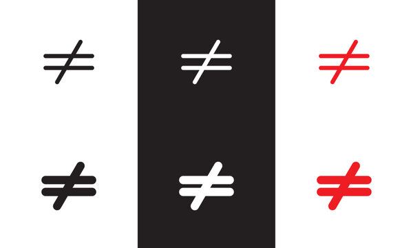 Inequality sign symbol icon . isolated on white and black background. Vector illustration. EPS 10   