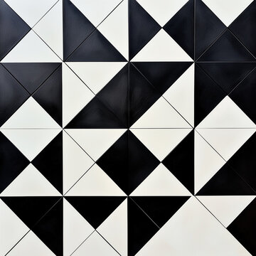 Black and white geometric tile pattern with triangular design