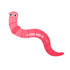 Cute pink worm crawling and smiling, cheerful earthworm with funny face vector illustration