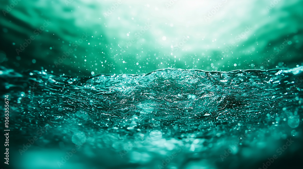 Poster mesmerizing view of turquoise water with sparkling droplets, creating serene and refreshing atmosphe