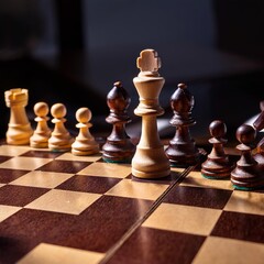 Chess board with a white king and black pawns. The king is white