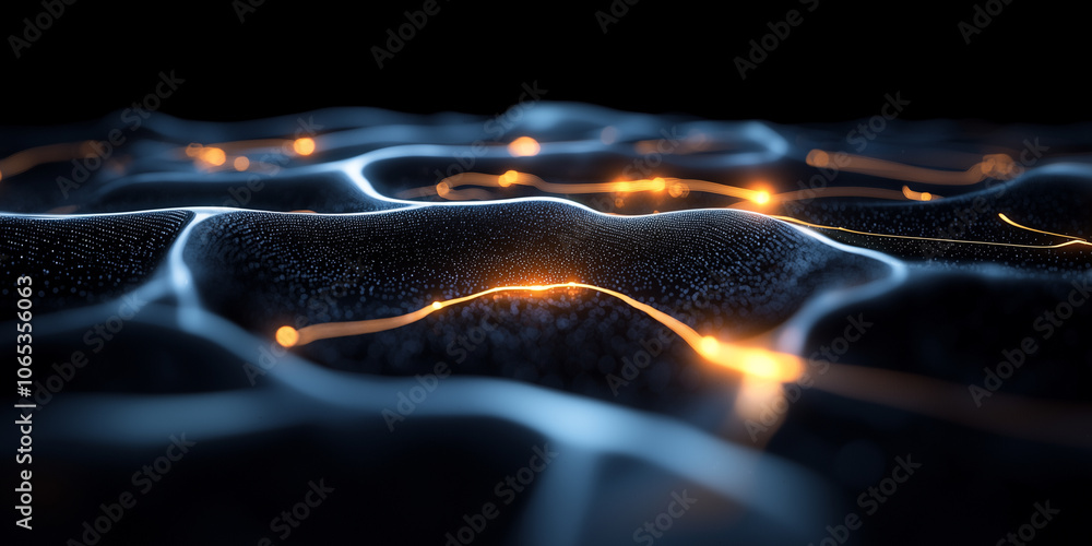Aufkleber Glowing circuit patterns on dark background symbolize advanced technology and innovation, creating futuristic and dynamic atmosphere