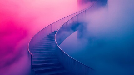 Fototapeta premium A winding staircase disappearing into clouds, representing life s unpredictable paths, surreal style, vibrant, softfocus