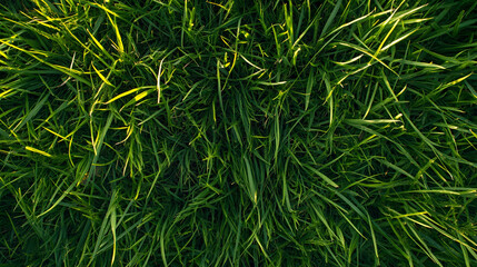 Closeup of Fresh Green Grass and Leaves in a Spring Meadow