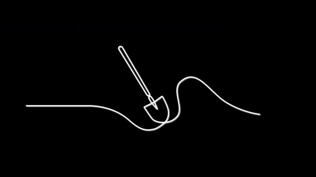 Digging, shovel outline self drawing animation. Dlack background.