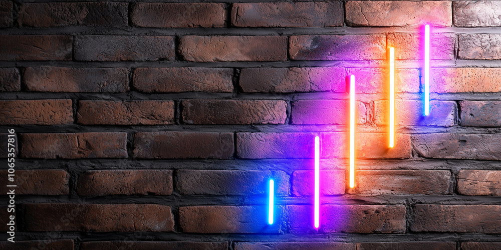 Poster colorful neon lights in abstract design on brick wall, creating vibrant and modern atmosphere. glowi