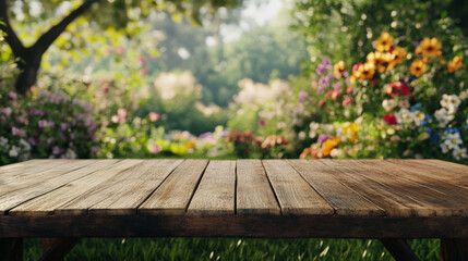 Fototapeta premium wooden table with garden