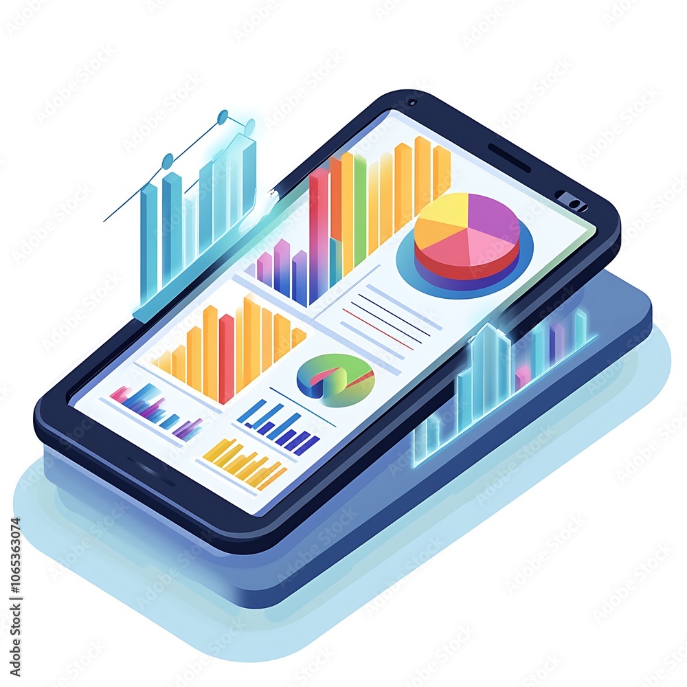 Aufkleber isometric data visualization highlighting online statistics and business analytics