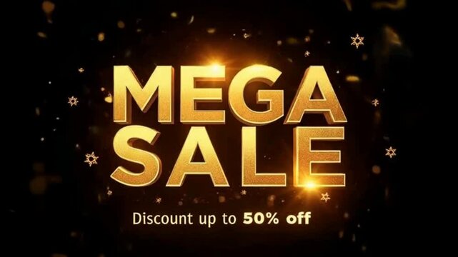 Golden 3d Text Mega Sale with party popper content generated with AI generative tools.